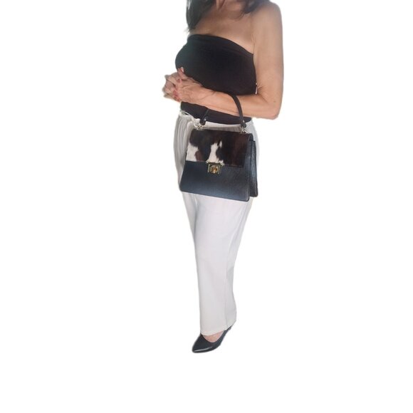 Charlie Leather “Gianella” Black Leather with Fur Handbag & Crossbody–NWT - Picture 12 of 12